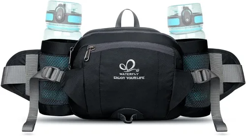 Waterfly - Riñonera Fanny Pack: Bolso Fanny con 2 soportes para botellas de agua, cinturón lumbar, para senderismo, caminatas, correr, trotar,
