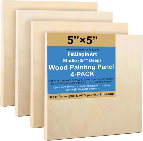 Miniatura 17 de Falling in Art Kit de Paneles de Lienzo de Madera de Abedul Sin Terminar, Paquete de 4 de 8x8'' Tableros de Cuna de Estudio Profundos de 3/4