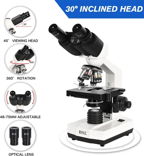 Miniatura 4 de HSL Microscopio binocular compuesto 40x-2500x para adultos profesional,microscopios para estudiante educar,Microscopio biológico LAB Micro Scope
