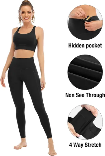 Miniatura 3 de YOUNGCHARM - Paquete de 4leggings con bolsillos para mujer, con cintura alta y control de abdomen, pantalones deportivos de yoga