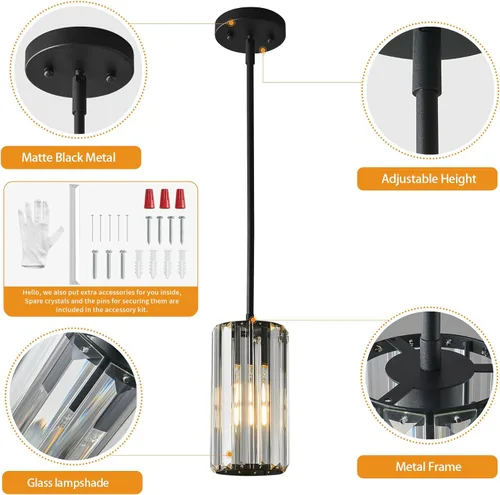 Miniatura 6 de Iluminación colgante color negro, lámpara colgante moderna, mini candelabros de cristal, lámpara colgante ajustable para cocina, isla, comedor