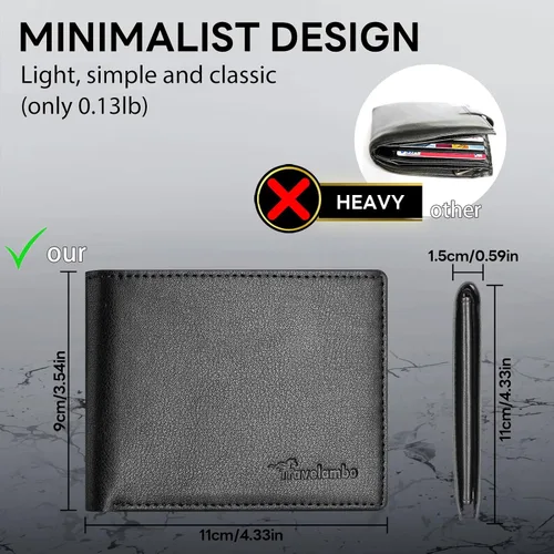 Miniatura 4 de Cartera para hombre, billetera clásica de alta calidad para hombre, billetera minimalista y plegable, cartera con bloqueo RFID con 10 tarjetas
