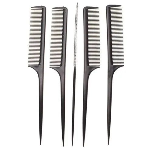 Miniatura 4 de 1/3 paquetes de peine de cola de rata, peine de cola fina profesional, cola de rata, fibra de carbono, resistente al calor, peines con cola