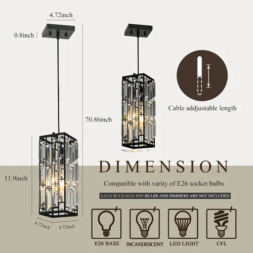Miniatura 4 de Luces colgantes de cristal para isla de cocina, iluminación colgante luz colgante moderna, lámpara colgante ajustable para cocina