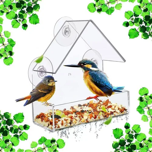 Comedero para pájaros para exteriores, comedero para pájaros con ventosas fuertes para pájaros silvestres, cardenal, pájaro azul