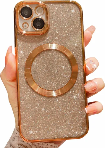 Miniatura 7 de Compatible con iPhone 13 Funda magnética con purpurina, bonita funda transparente chapada de lujo, compatible con MagSafe para mujeres y niñas