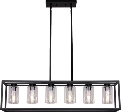 Miniatura 21 de XILICON - Lámpara colgante de comedor estilo granja de níquel cepillado, 5 luces, moderna, lámpara colgante contemporánea con pantalla de cristal