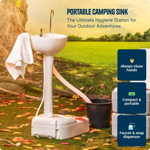 Miniatura 2 de Alpcour Fregadero portátil para acampar – Estación de higiene de viaje para interiores y exteriores con lavabo, grifo para correr, dispensador