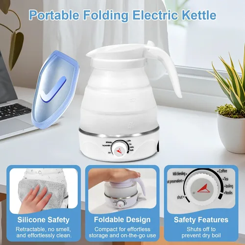 Miniatura 3 de Hervidor de viaje plegable eléctrico portátil plegable para agua hirviendo, portátil para viajes al aire libre, imprescindible para té y café, apto