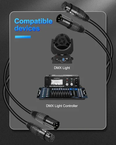 Miniatura 4 de Adaptador DMX de 3 pines macho a 5 pines hembra, paquete de 2 adaptadores DMX 5F3M de 10' para iluminación de escenario y controlador