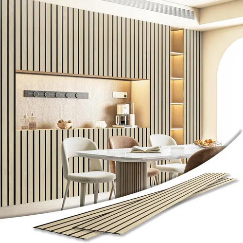 Art3d Paquete de 4 paneles de revestimiento adhesivos de seis rejillas para decoración de paredes interiores - Paneles de pared de listones delgados
