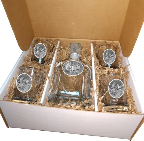 Miniatura 68 de Heritage Pewter Alabama Capitol - Juego de baúl Recipiente de líquido de 24 onzas con 4 vasos de agua Vidrio de peltre elaborado por expertos