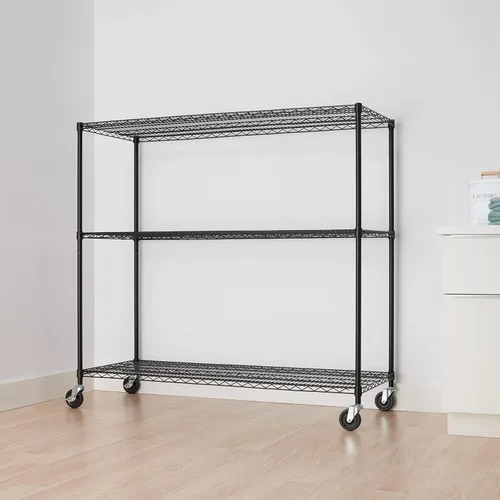 Miniatura 7 de Trinity Basics Estantería de alambre ajustable de 3 niveles con ruedas para organización de cocina, almacenamiento de garaje, cuarto de lavandería