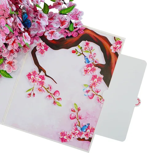 Miniatura 5 de Tarjetas de cumpleaños 3D de flor de cerezo para mujer, tarjeta desplegable para el día de la madre, aniversario 3D, día de San Valentín, regalos