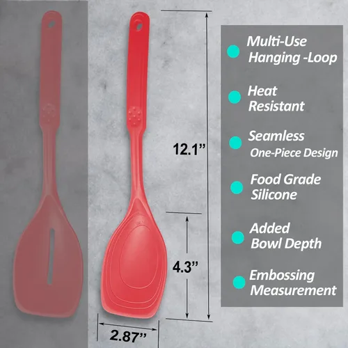 Miniatura 2 de Cuchara de cocina grande de silicona, juego de cuchara sólida antiadherente con perno profundo y marca de medición para mezclar, servir, escurrir