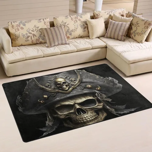 Vnurnrn Alfombra de área – Calavera pirata, suave lavable para interiores y exteriores, decoración del hogar, sala de estar, comedor, dormitorio,