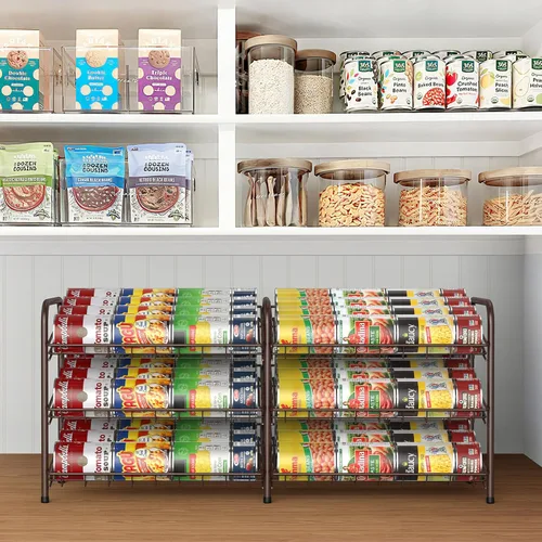 Miniatura 8 de MOOACE Organizador de latas, dispensador de almacenamiento de latas 2 en 1 con capacidad para hasta 72 latas, organizador de latas para armario