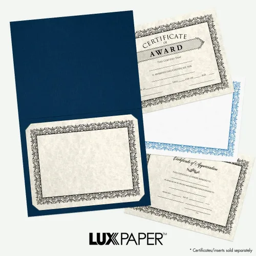 Miniatura 6 de LUXPaper Porta certificados de 9.5 x 12 pulgadas, lino azul náutico, cubierta de 100 libras, 25 unidades Lino Azul Oscuro