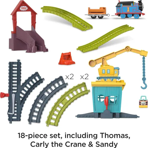 Miniatura 4 de Thomas & Friends Juego de tren de juguete motorizado Fix 'em Up Friends con Carly the Crane, Sandy the Rail Speeder y Thomas para niños en edad
