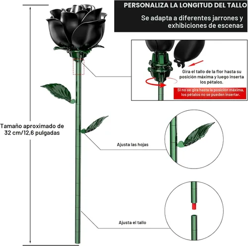 Miniatura 3 de Juego de construcción de ramo de rosas negras para mujeres adultas, paquete de 12 colecciones botánicas, regalo para Navidad, día de San Valentín