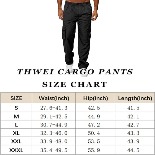 Miniatura 7 de THWEI Pantalones cargo para hombre, estilo casual, de algodón, con múltiples bolsillos, para senderismo, trabajo