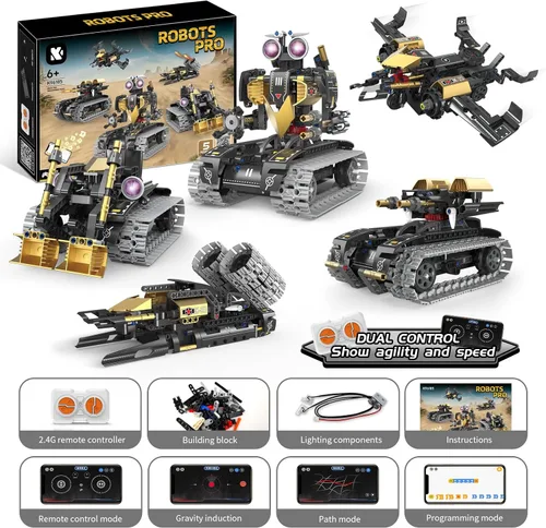 Miniatura 3 de Kit de construcción de robot RC 5 en 1 para niños, aplicación y control remoto STEM Robótica Técnica Codificación Robótica, Juego de erector con 323