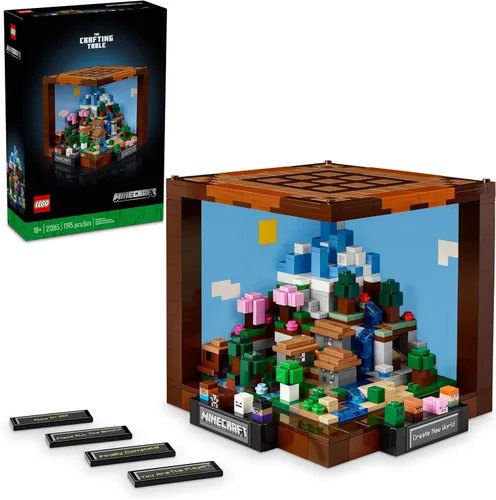 LEGO Minecraft La Mesa de Crafteo, Set de Construcción de Videojuego Coleccionable con Figuras de Minecraft, Criaturas y Biomas, Modelo del 15º