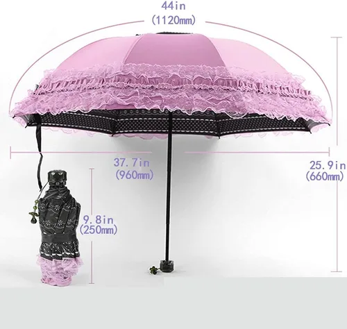 Miniatura 20 de WANLIAN Paraguas de encaje a prueba de viento plegable soleado y lluvioso a prueba de rayos ultravioleta anti sol protección UV sombrilla paraguas