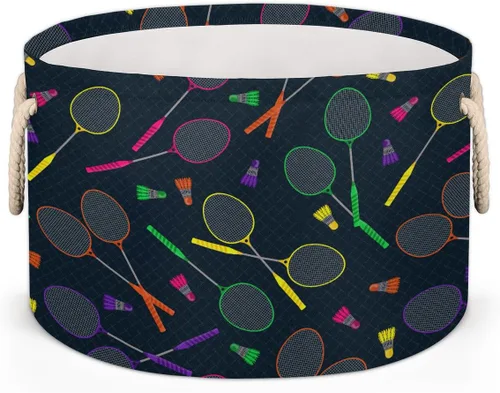 Miniatura 31 de Cesta de almacenamiento redonda grande de béisbol, canasta de almacenamiento circular plegable para béisbol, con asa para niños, manta de juguetes