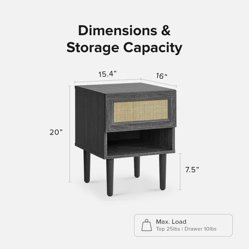 Miniatura 2 de Mopio - Mesita de noche Haylee de ratán, mesa auxiliar perfecta para sala de estar y dormitorio que complementa tu cama o sofá (carbón)