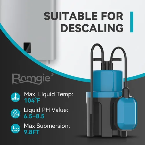 Miniatura 2 de Bomba de sumidero sumergible de 1/2 HP de 1080 GPH Bomba de agua sumergible con interruptor de flotador, bombas de utilidad para drenaje de Azul