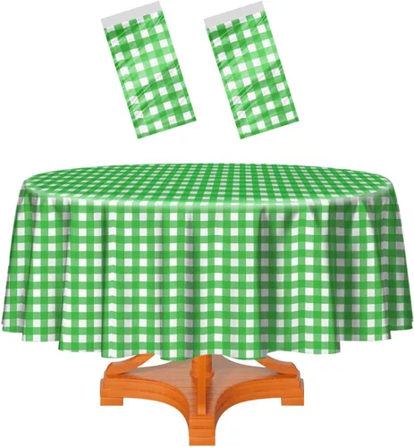Miniatura 46 de HEIPINIUYE - Paquete de 2 manteles redondos de 84 pulgadas de plástico beige, manteles de mesa impermeables desechables para redondas, ideales