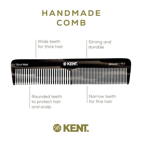 Miniatura 4 de Kent 16TG Peine de tocador para el cabello, doble diente, grafito fino/ancho para cabello, barba y bigote, peine de peluquería grueso/fino