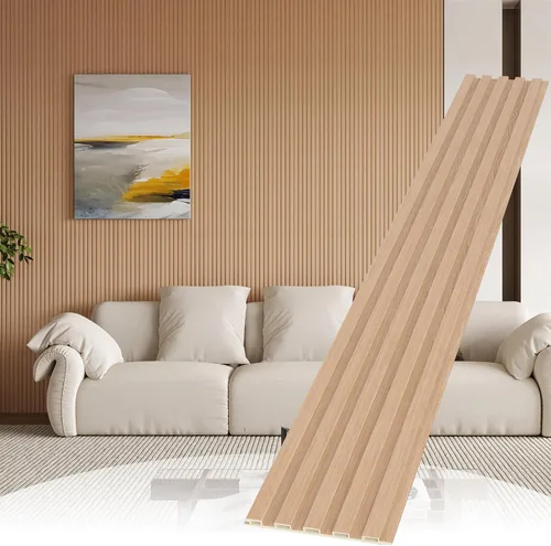 Miniatura 9 de WPC - Paneles de pared con listones, paquete de 8 paneles de pared 3D WPC de madera, paneles acústicos para decoración de pared interior, sala