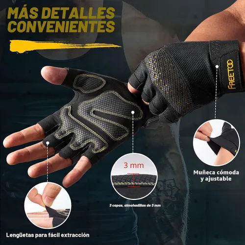 Miniatura 4 de FREETOO - Guantes de entrenamiento para hombres, guantes para levantamiento de pesas con protección completa de la palma, ultra ventilados