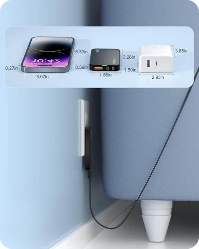 Miniatura 5 de Flat USB Wall Charger, 3 Ports Ultra-Slim Fast Wall Charger for Pixelbook, iPad Pro, iPhone 17/16/15/14 Black