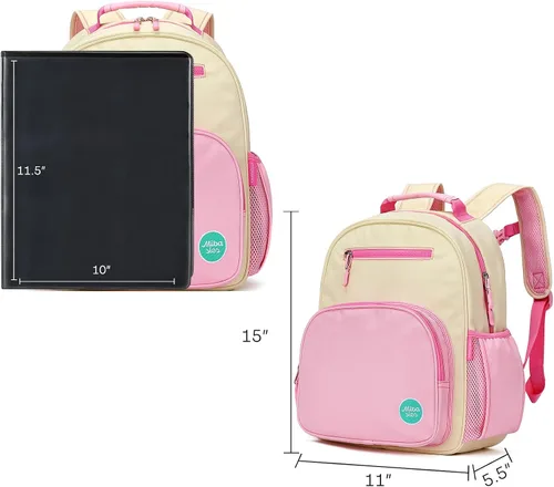 Miniatura 3 de mibasies Mochila para niñas y niños, ideal para niños y niñas, mochila para preescolar jardín de infantes y primaria, beige rosado, Niños-12L US