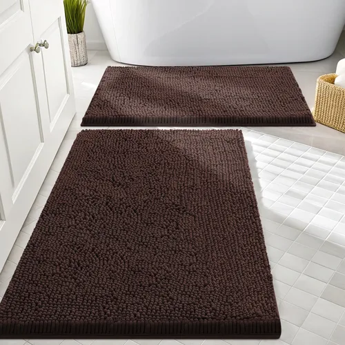 Miniatura 52 de Smiry Juego de 2 alfombras de baño, felpilla suave y absorbente, lavable a máquina, antideslizantes, para bañera, ducha y suelo