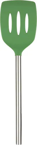 Miniatura 9 de Tovolo Espátula de silicona ranurada con mango ranurado de acero inoxidable de 10 pulgadas, color naranja albaricoque, resistente al calor,