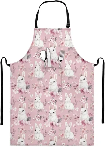 Miniatura 13 de GIFTPUZZ Delantal de chef para mujer con lazo largo y bolsillo frontal con correas