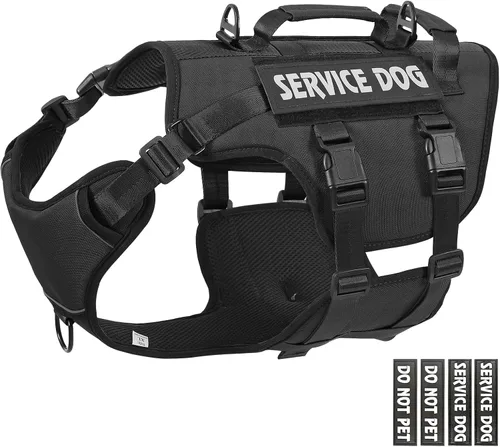 Arnés de chaleco de servicio para perros grandes, sin tirones con 3 clips para correa, chaleco de trabajo táctico con 4 parches para mascotas,