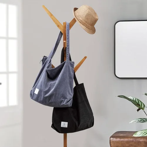 Miniatura 8 de KALIDI - Bolsa de pana para mujer, con cremallera, casual, de gran capacidad, con bolsillos