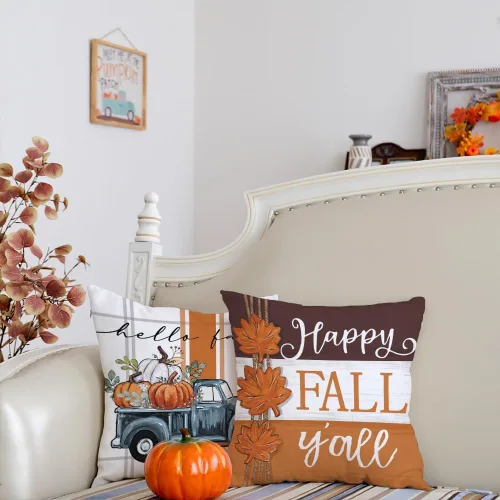 Miniatura 9 de GEEORY Juego de 4 fundas de almohada de otoño de 18 x 18 pulgadas, diseño de calabazas y tarros de masón, decoración agradecida, fundas de cojín