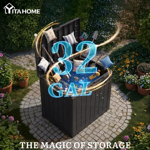 Miniatura 2 de YITAHOME Caja de cubierta para exteriores de 32 galones, caja de almacenamiento impermeable con tapa y lateral bloqueables, contenedor