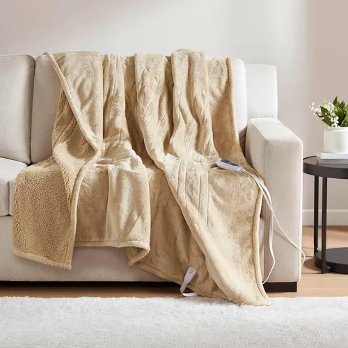 Miniatura 36 de Beautyrest Manta térmica, manta eléctrica, suave, cálida y reversible, manta térmica Sherpa para oficina, sofá, 3 ajustes de calor, apagado