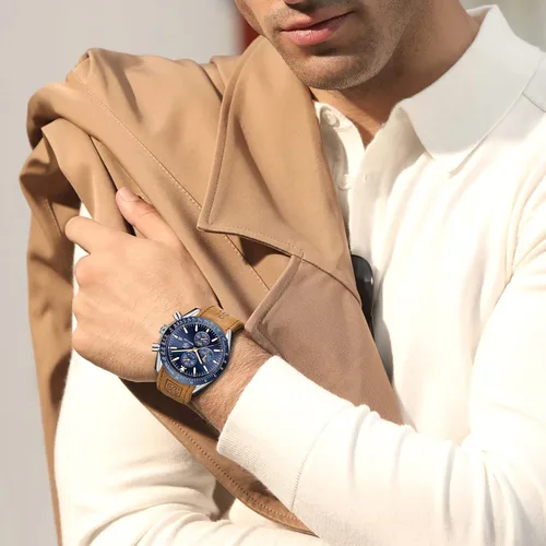 Miniatura 5 de BENYAR Mens Watches Quartz Movement Chronograph Leather Strap Fashion Business Sport Design 30M Waterproof Scratch Resistant Wristwatch Elegant