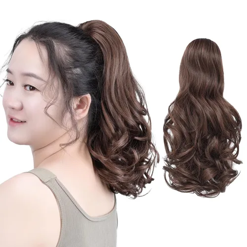 Miniatura 15 de SYXLCYGG Auburn Clip Cola de caballo Clip Cola de caballo Extensión de cola de caballo ondulado 10 pulgadas 3.5 oz pelo sintético falso pieza