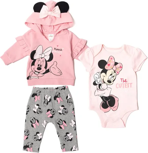 Disney Classics Mickey Mouse Winnie the Pooh Baby Hoodie Bodysuit and Pants 3 Piece Outfit Set Newborn to Infant