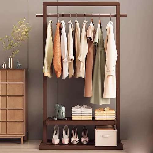 Perchero de bambú para dormitorio, perchero resistente para colgar ropa, estantes organizadores de almacenamiento de ropa de zapatos, 63 pulgadas de