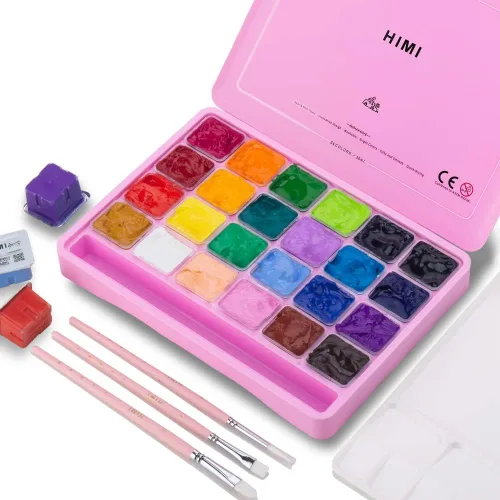 Miniatura 8 de HIMI - Juego de pintura gouache de 24 colores de 1 onza líquida (30 ml) cada uno, diseño exclusivo de envase de gelatina con 3 pinceles de pintura